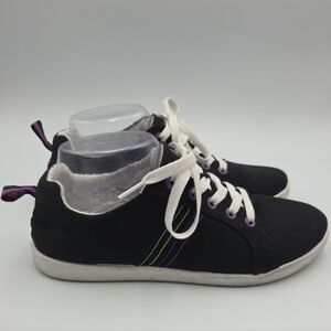 Vionic Beach Stinson Canvas Sneakers Black Purple Womens Size 8 Low Tops EUC